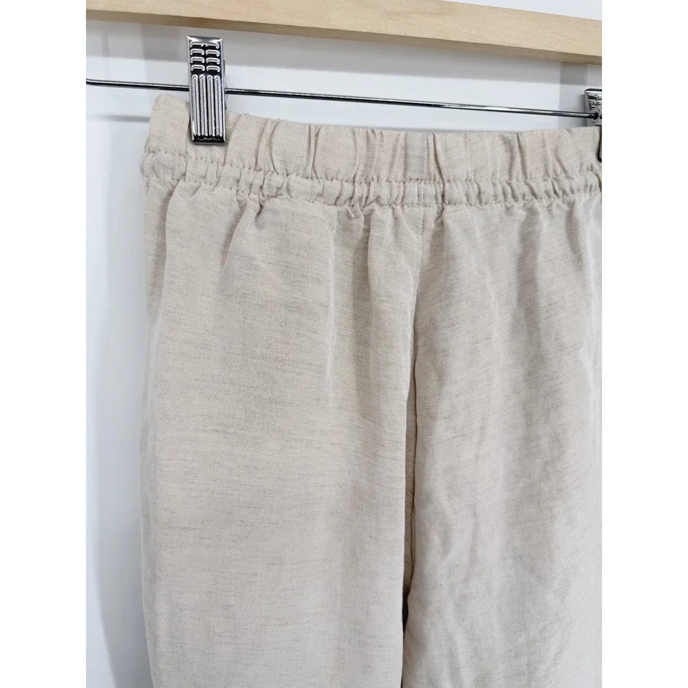 H&M Linen Blend Wide Leg Pants Women XS Tan Drawstring Elastic Waistband